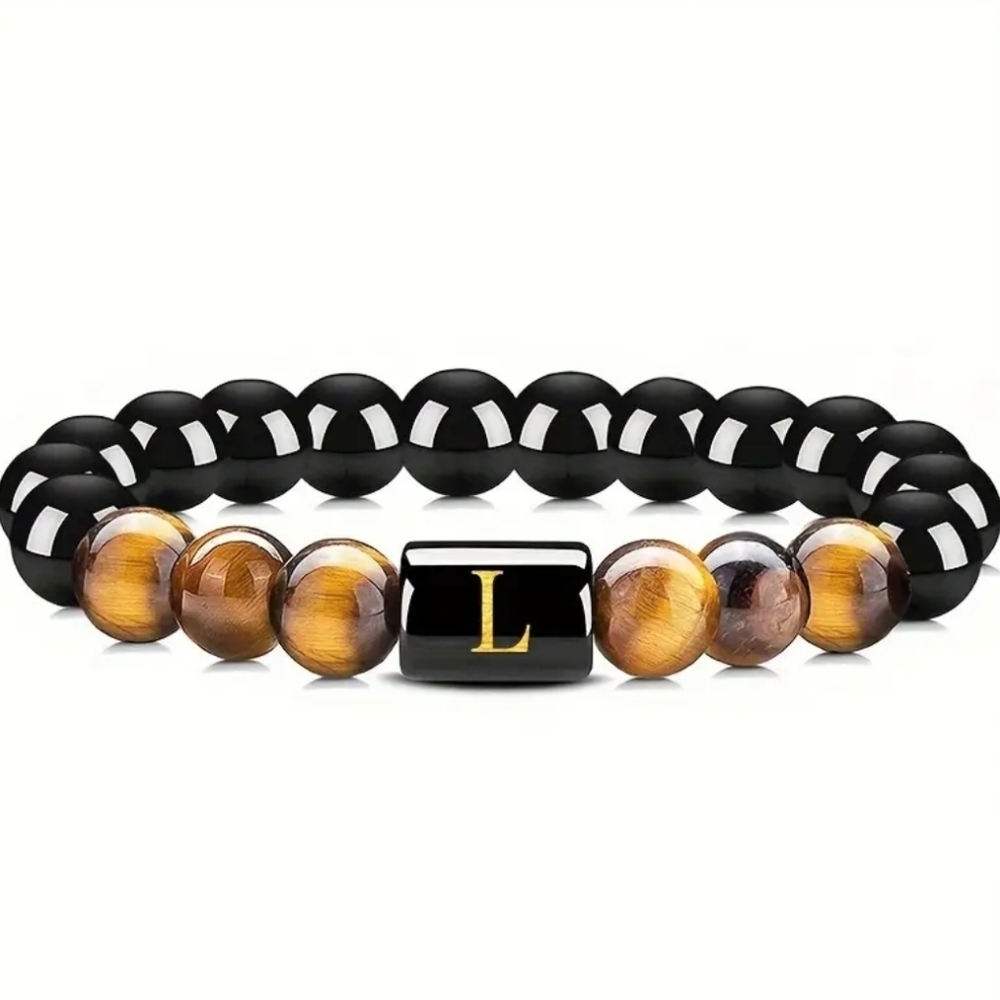 5 For $20 Men's tiger eye Initial Bead Bracelet
